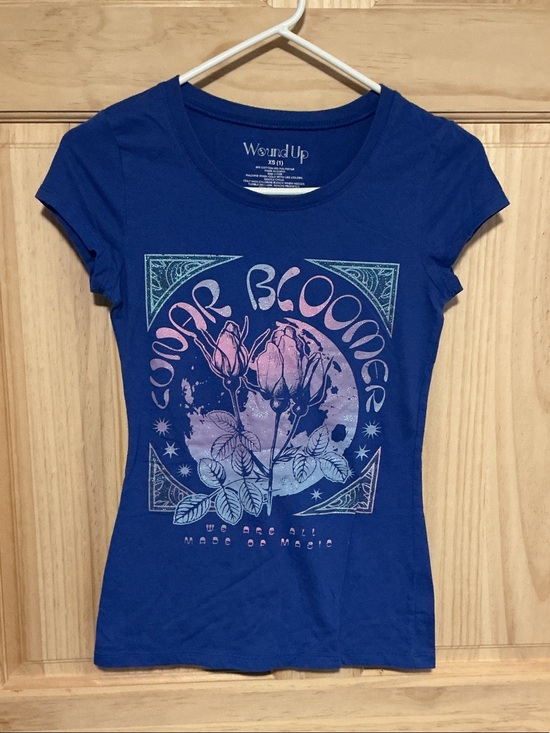 Wound Up Tops - Wound Up Royal Blue Short-Sleeve Graphic Tee with Pink & Lavender Floral Art